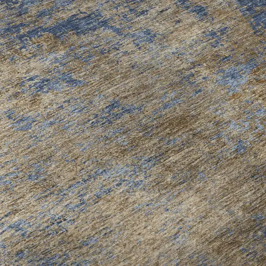 Navy Blue And Brown Abstract Washable Area Rug With UV Protection Photo 1