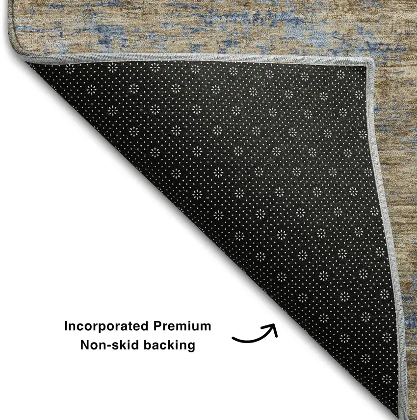 Navy Blue And Brown Abstract Washable Area Rug With UV Protection Photo 6