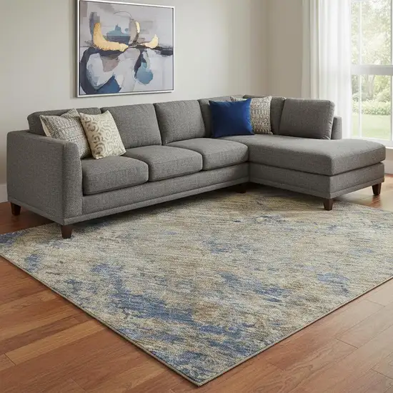 Navy Blue And Brown Abstract Washable Area Rug With UV Protection Photo 2