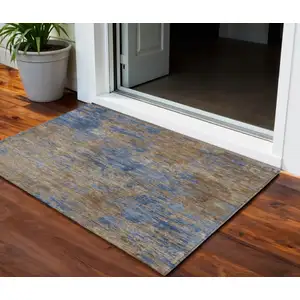 Photo of Navy Blue And Brown Abstract Washable Indoor Outdoor Area Rug