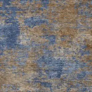 Photo of Navy Blue And Brown Abstract Washable Indoor Outdoor Area Rug