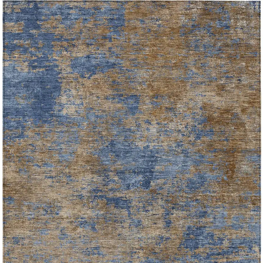 Navy Blue And Brown Abstract Washable Indoor Outdoor Area Rug Photo 5
