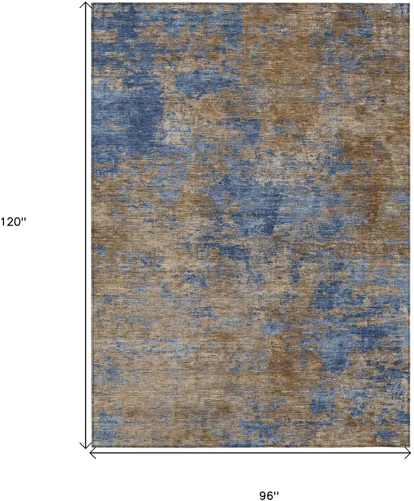 Navy Blue And Brown Abstract Washable Indoor Outdoor Area Rug Photo 7