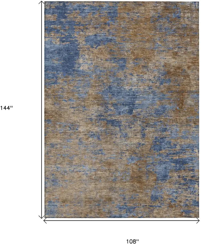 Navy Blue And Brown Abstract Washable Indoor Outdoor Area Rug Photo 7