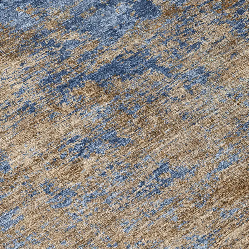 Navy Blue And Brown Abstract Washable Indoor Outdoor Area Rug Photo 8