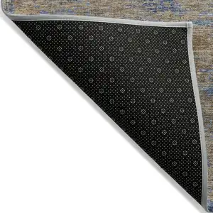 Photo of Navy Blue And Brown Abstract Washable Indoor Outdoor Area Rug