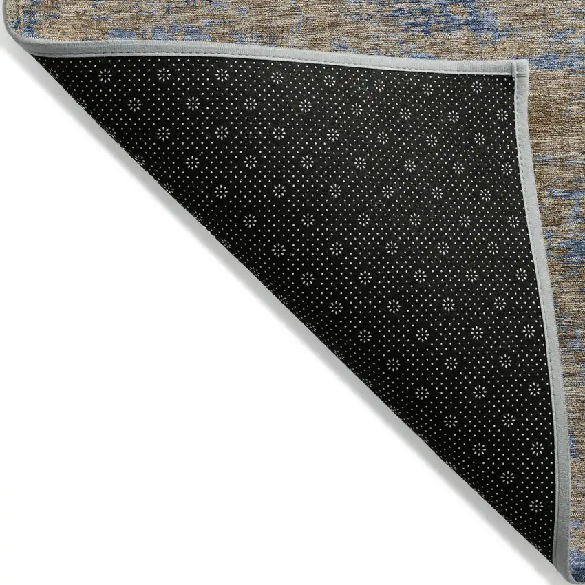 Navy Blue And Brown Abstract Washable Indoor Outdoor Area Rug Photo 3
