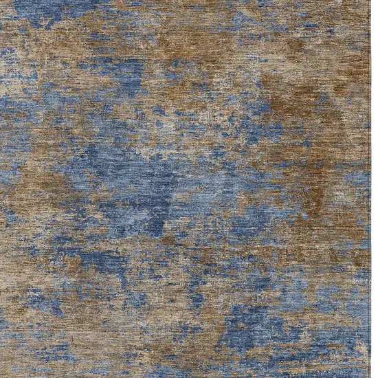 Navy Blue And Brown Abstract Washable Indoor Outdoor Area Rug Photo 5
