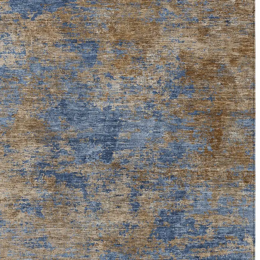Navy Blue And Brown Abstract Washable Indoor Outdoor Area Rug Photo 5
