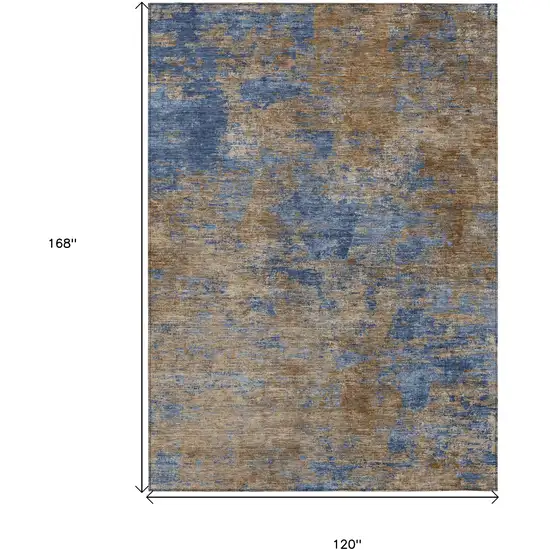 Navy Blue And Brown Abstract Washable Indoor Outdoor Area Rug Photo 6
