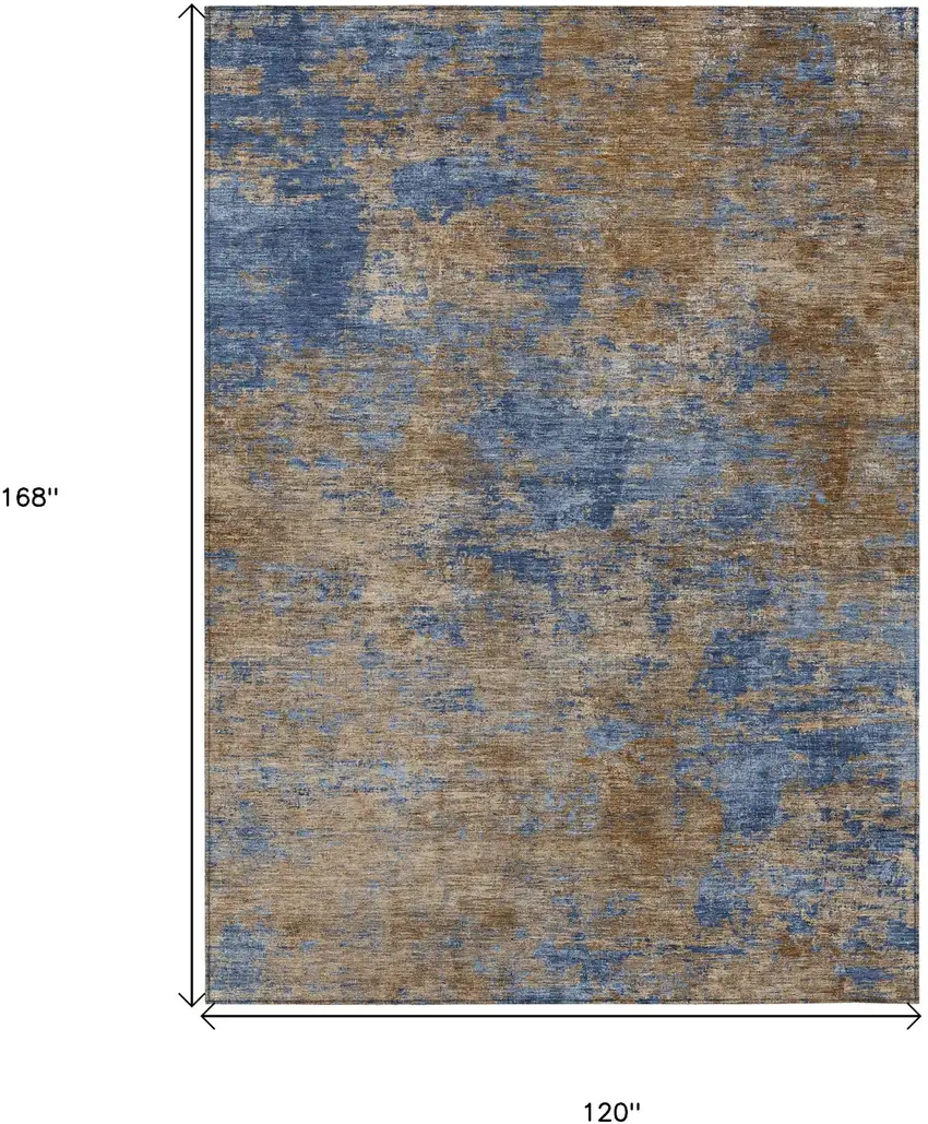 Navy Blue And Brown Abstract Washable Indoor Outdoor Area Rug Photo 6