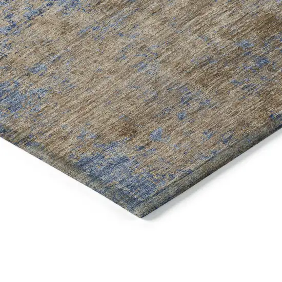 Navy Blue And Brown Abstract Washable Indoor Outdoor Area Rug Photo 4