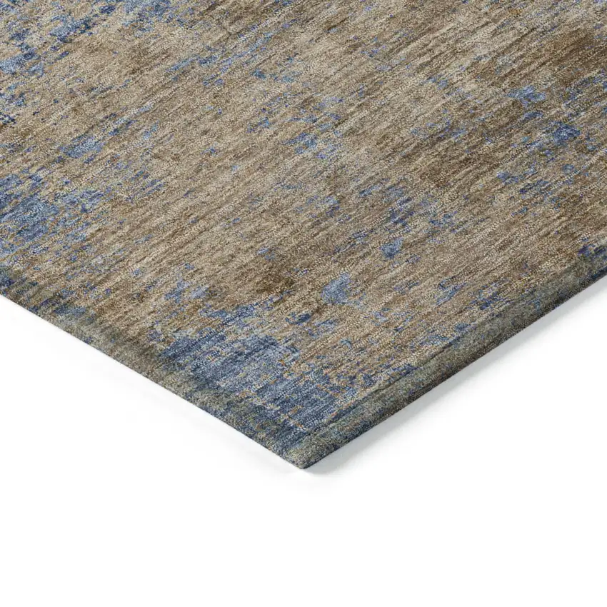 Navy Blue And Brown Abstract Washable Indoor Outdoor Area Rug Photo 4