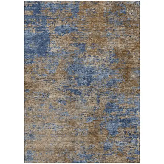 Navy Blue And Brown Abstract Washable Indoor Outdoor Area Rug Photo 2