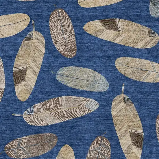 Navy Blue And Brown Botanical Leaves Washable Indoor Outdoor Area Rug Photo 3