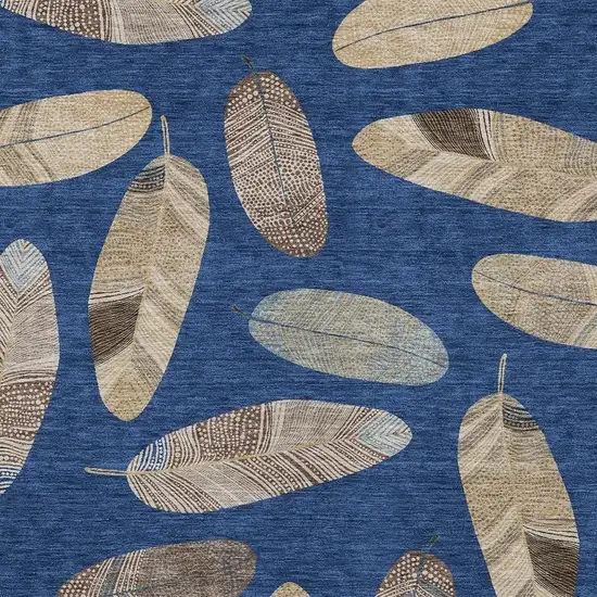 Navy Blue And Brown Botanical Leaves Washable Indoor Outdoor Area Rug Photo 5