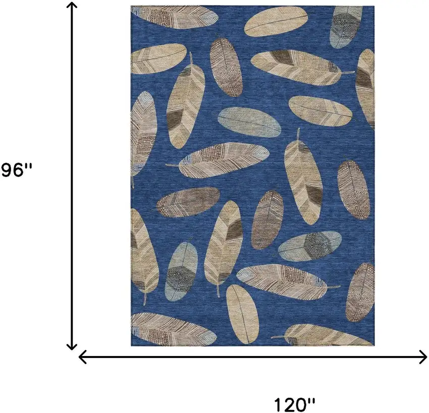 Navy Blue And Brown Botanical Leaves Washable Indoor Outdoor Area Rug Photo 9