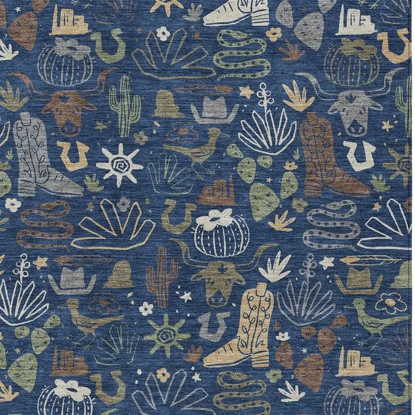 Navy Blue And Brown Cactus Washable Indoor Outdoor Area Rug Photo 3