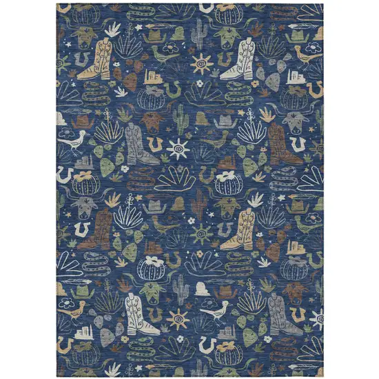 Navy Blue And Brown Cactus Washable Indoor Outdoor Area Rug Photo 2