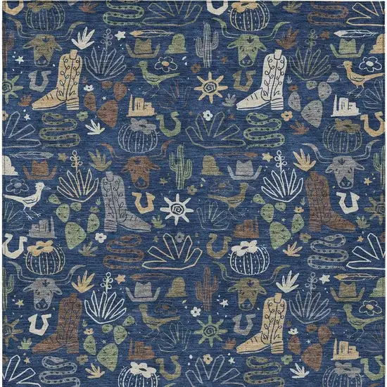 Navy Blue And Brown Cactus Washable Indoor Outdoor Area Rug Photo 4