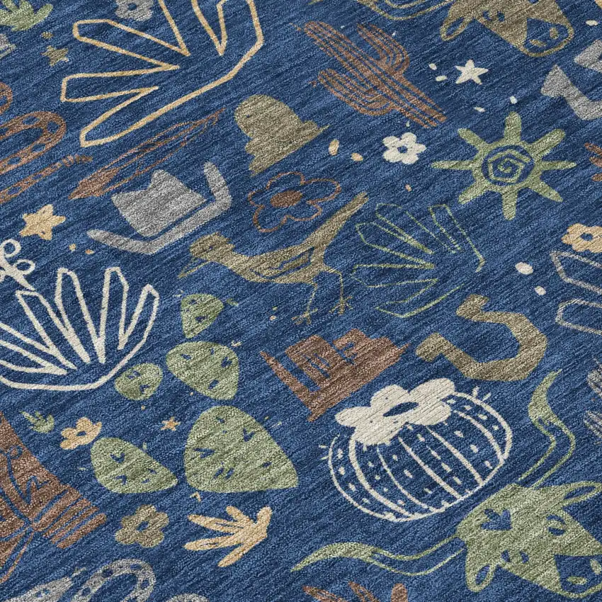 Navy Blue And Brown Cactus Washable Indoor Outdoor Area Rug Photo 6