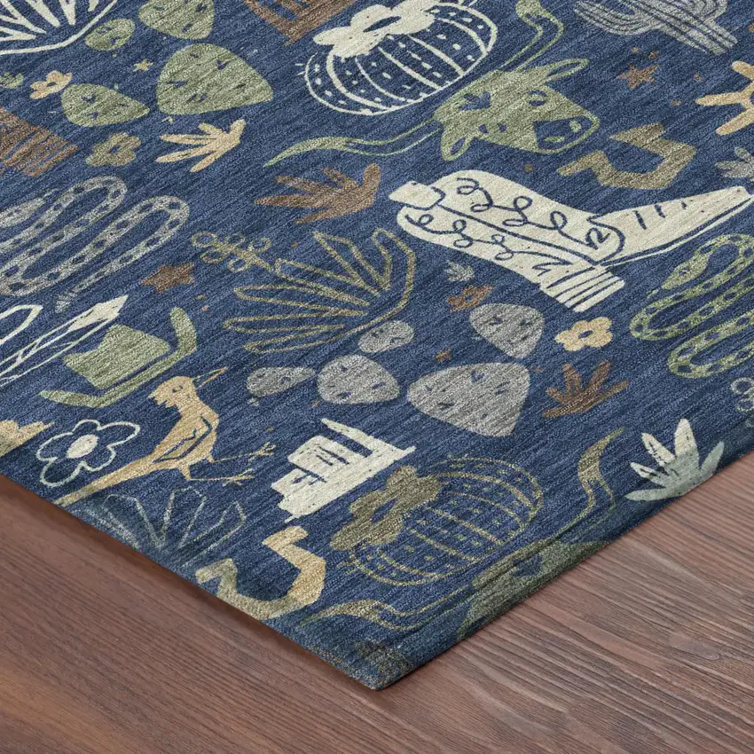 Navy Blue And Brown Cactus Washable Indoor Outdoor Area Rug Photo 5