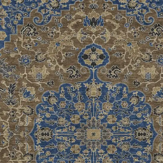 Navy Blue And Brown Floral Medallion Washable Indoor Outdoor Area Rug Photo 2
