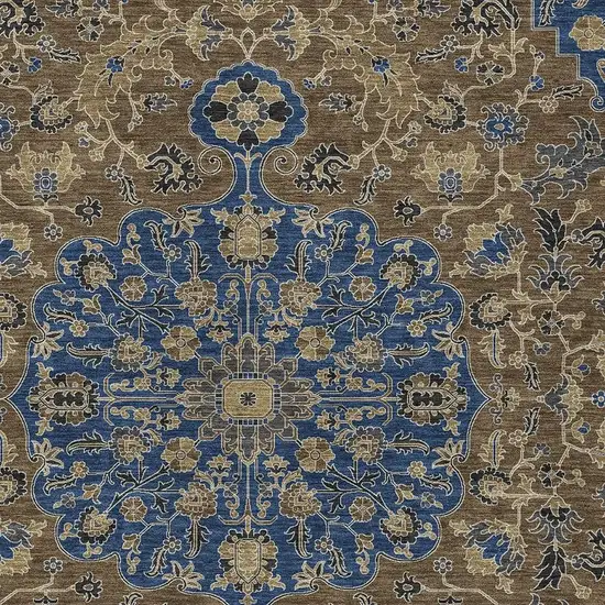 Navy Blue And Brown Floral Medallion Washable Indoor Outdoor Area Rug Photo 2