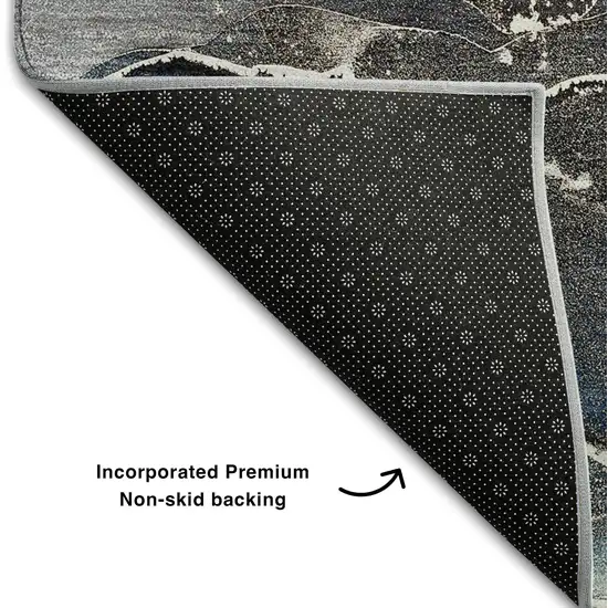 Navy Blue And Charcoal Abstract Washable Area Rug With UV Protection Photo 8