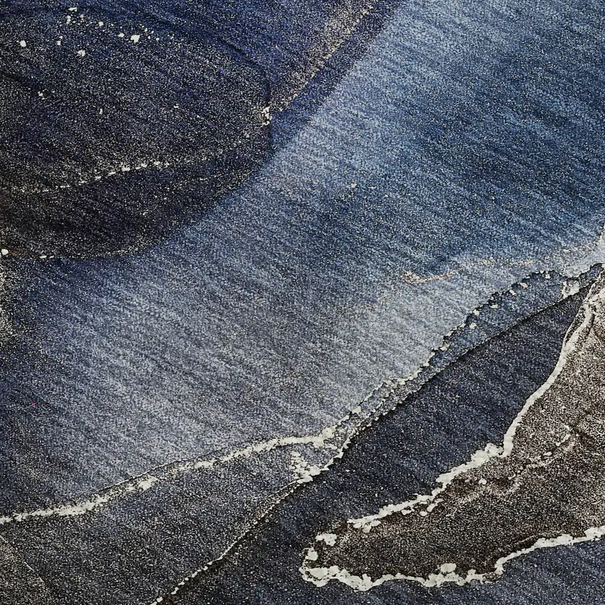 Navy Blue And Charcoal Abstract Washable Area Rug With UV Protection Photo 5