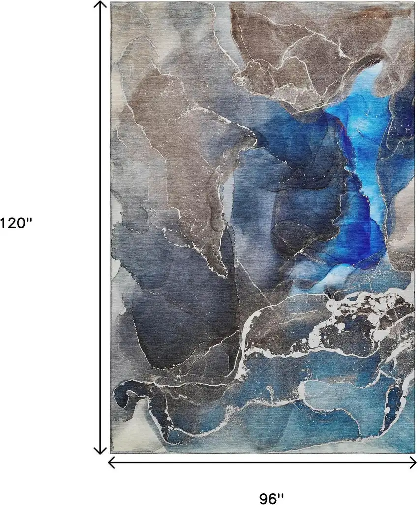 Navy Blue And Charcoal Abstract Washable Area Rug With UV Protection Photo 3