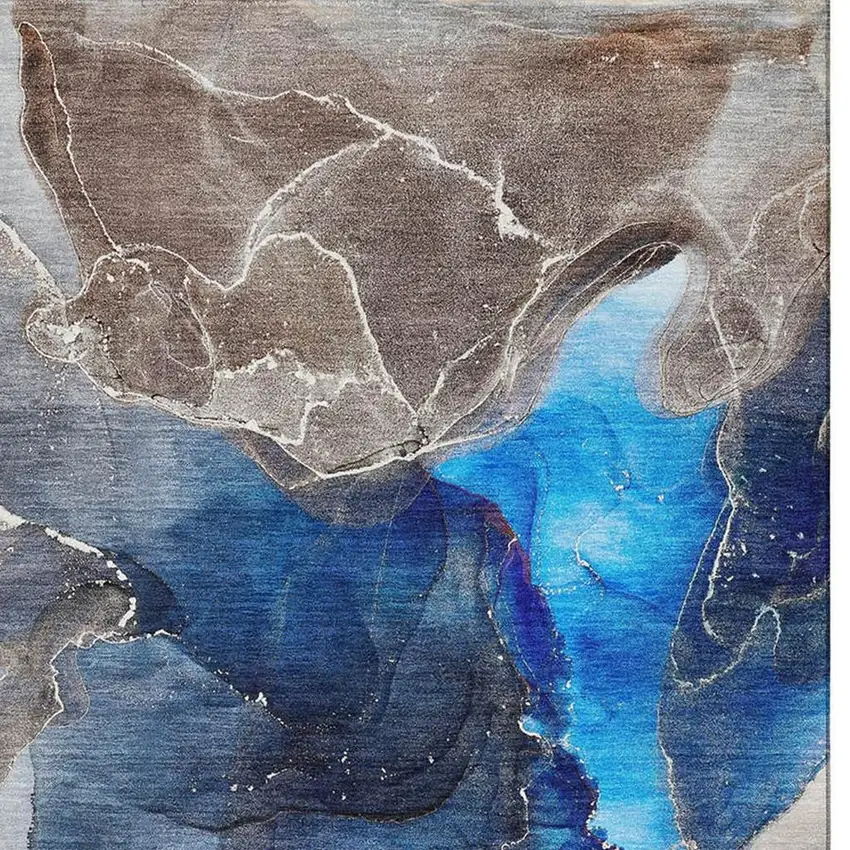 Navy Blue And Charcoal Abstract Washable Area Rug With UV Protection Photo 4