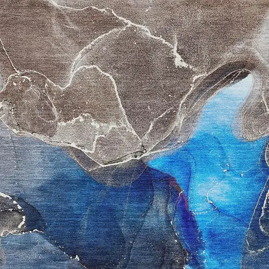 Navy Blue And Charcoal Abstract Washable Area Rug With UV Protection Photo 3