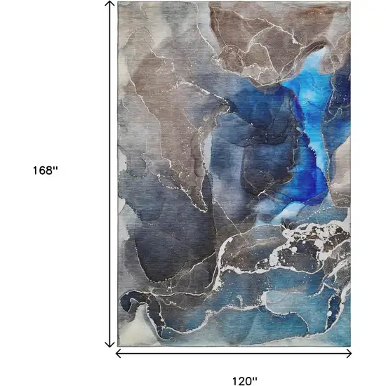 Navy Blue And Charcoal Abstract Washable Area Rug With UV Protection Photo 3