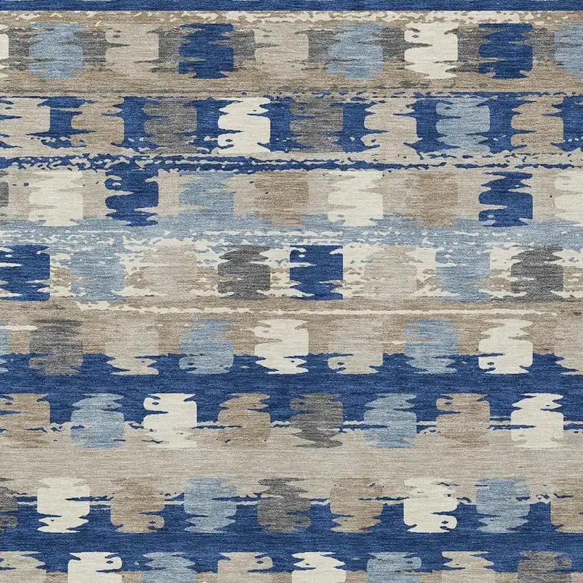 Navy Blue And Charcoal Abstract Washable Indoor Outdoor Area Rug Photo 5