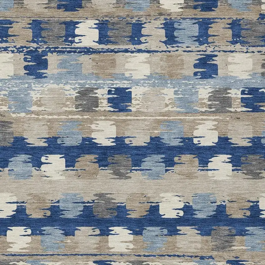 Navy Blue And Charcoal Abstract Washable Indoor Outdoor Area Rug Photo 3