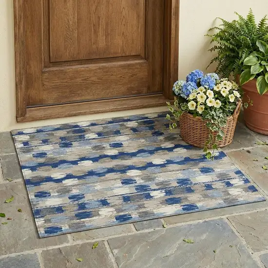Navy Blue And Charcoal Abstract Washable Indoor Outdoor Area Rug Photo 1