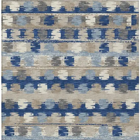 Navy Blue And Charcoal Abstract Washable Indoor Outdoor Area Rug Photo 3