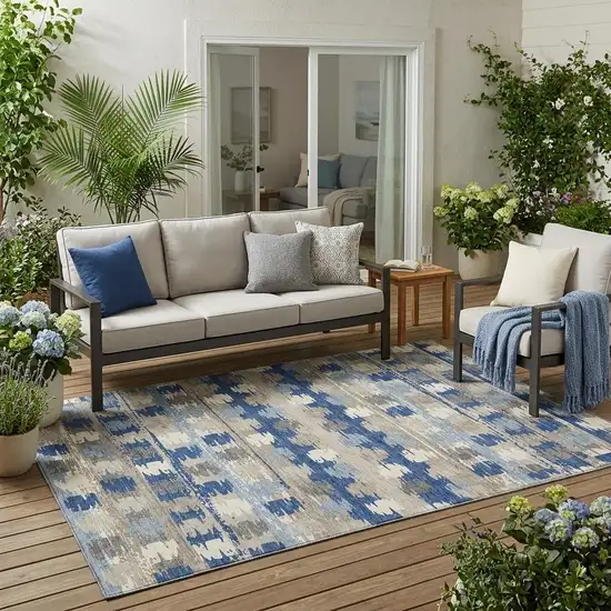 Navy Blue And Charcoal Abstract Washable Indoor Outdoor Area Rug Photo 1