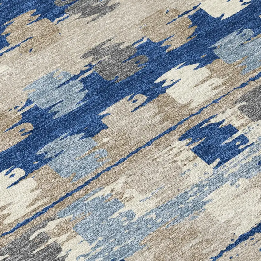 Navy Blue And Charcoal Abstract Washable Indoor Outdoor Area Rug Photo 8