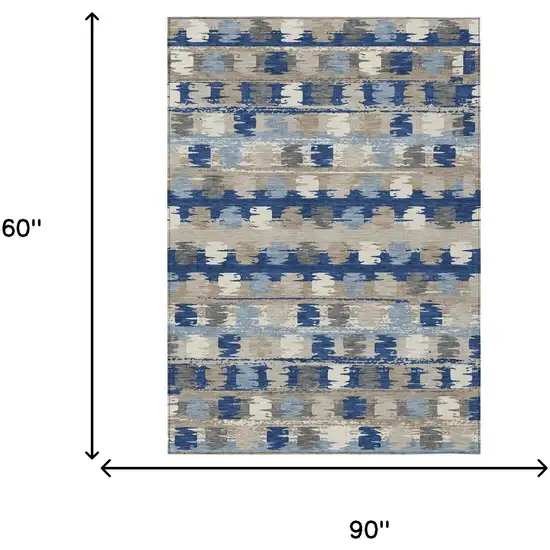 Navy Blue And Charcoal Abstract Washable Indoor Outdoor Area Rug Photo 9