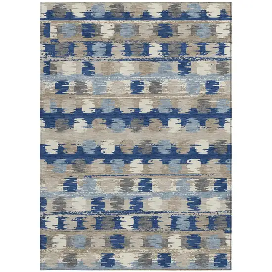 Navy Blue And Charcoal Abstract Washable Indoor Outdoor Area Rug Photo 4