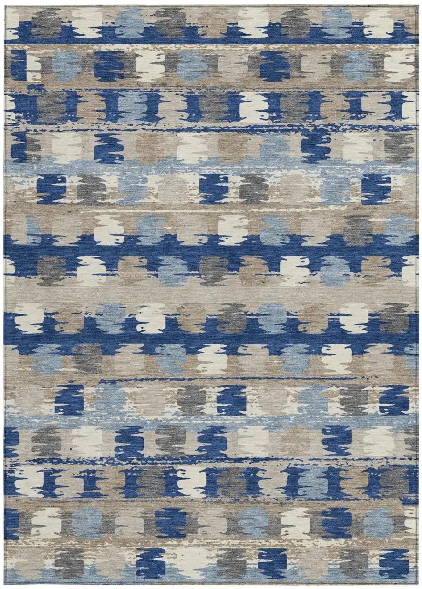 Navy Blue And Charcoal Abstract Washable Indoor Outdoor Area Rug Photo 4