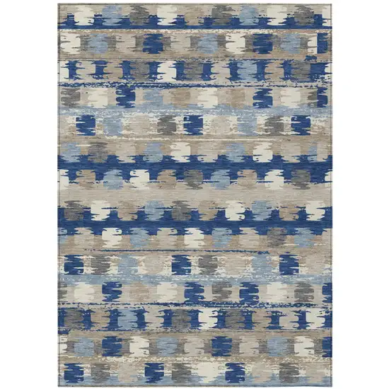 Navy Blue And Charcoal Abstract Washable Indoor Outdoor Area Rug Photo 2