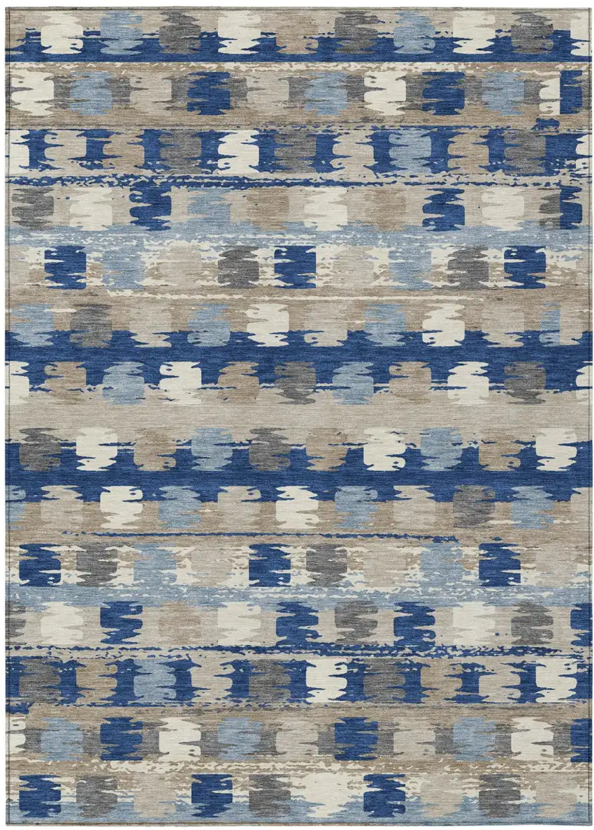 Navy Blue And Charcoal Abstract Washable Indoor Outdoor Area Rug Photo 2