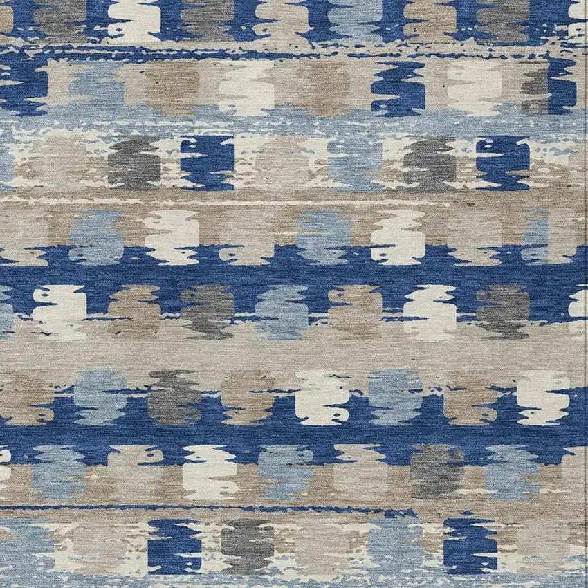 Navy Blue And Charcoal Abstract Washable Indoor Outdoor Area Rug Photo 5