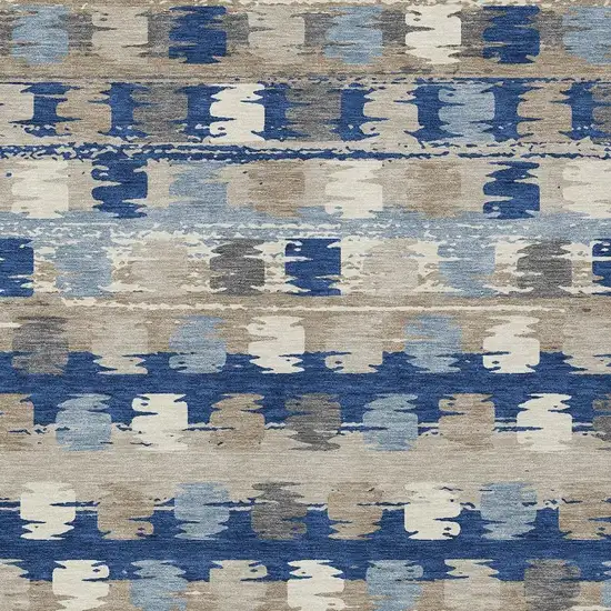 Navy Blue And Charcoal Abstract Washable Indoor Outdoor Area Rug Photo 3