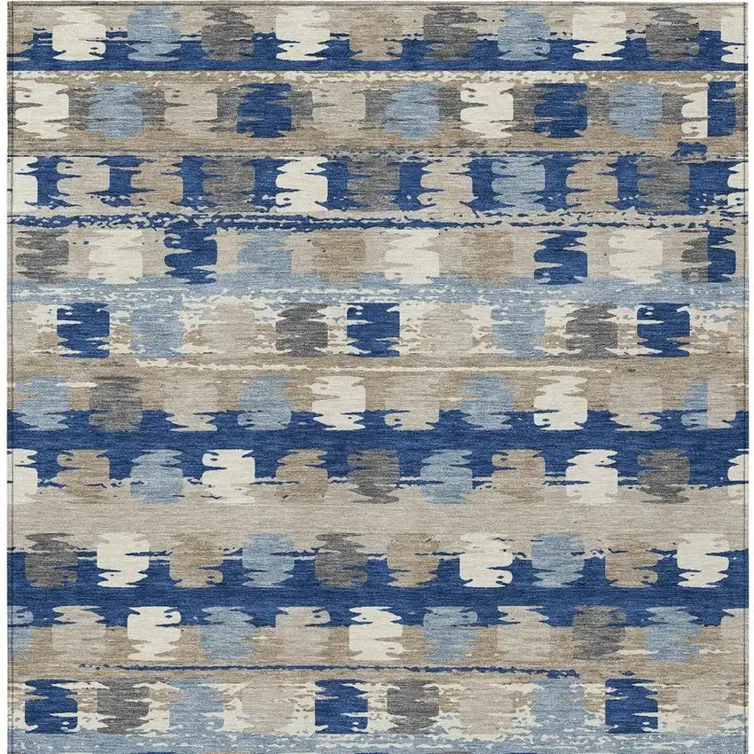 Navy Blue And Charcoal Abstract Washable Indoor Outdoor Area Rug Photo 4