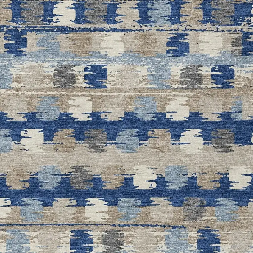 Navy Blue And Charcoal Abstract Washable Indoor Outdoor Area Rug Photo 5