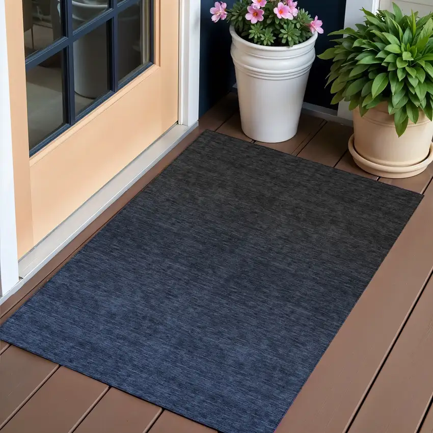 Navy Blue And Charcoal Abstract Washable Indoor Outdoor Area Rug Photo 1